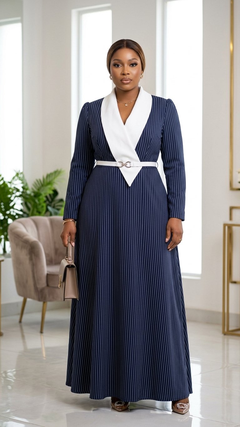 Robe Longue Rayée Marine made in Turkey – Image 2