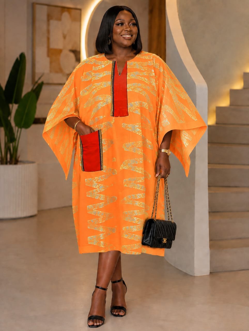Robe Batik orange en pagne